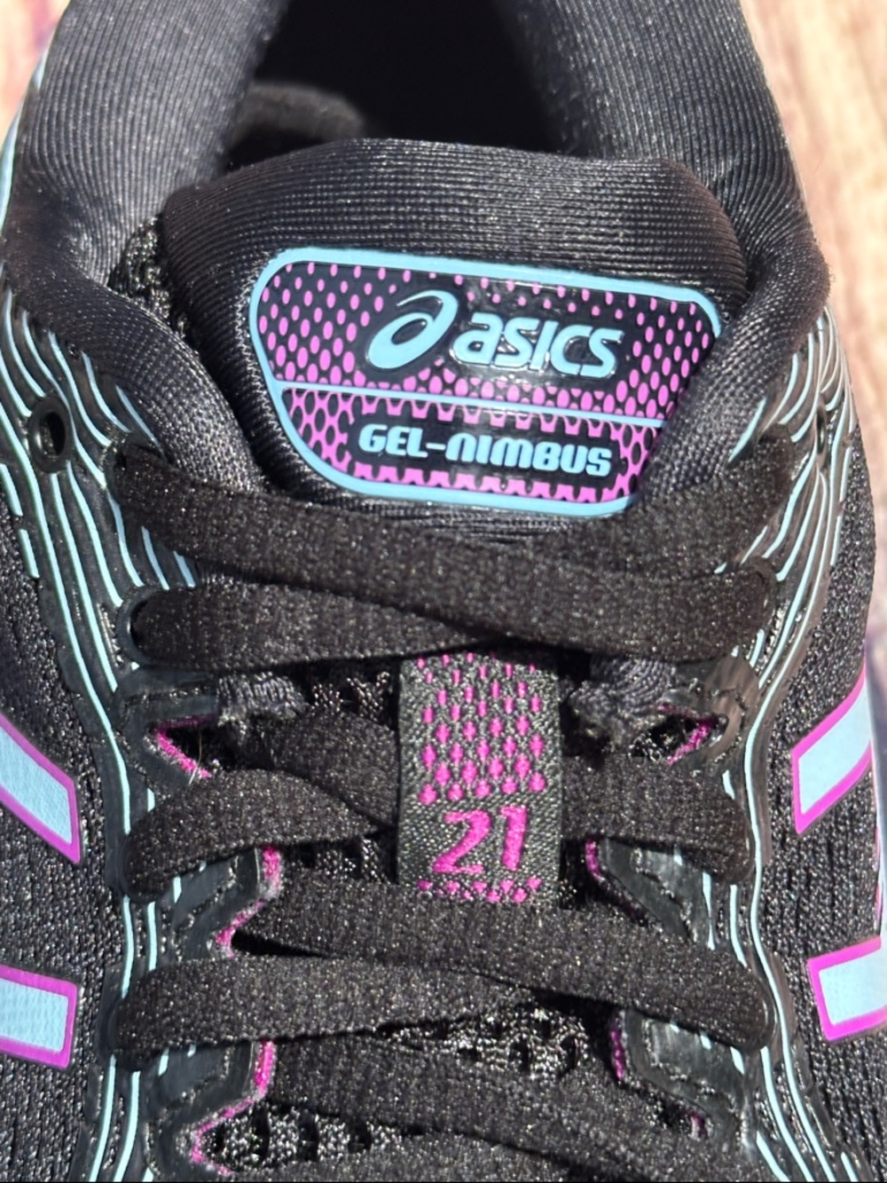ASICS Women's Black with baby blue & Purple Athletic Running Shoes - Picture 7 of 8